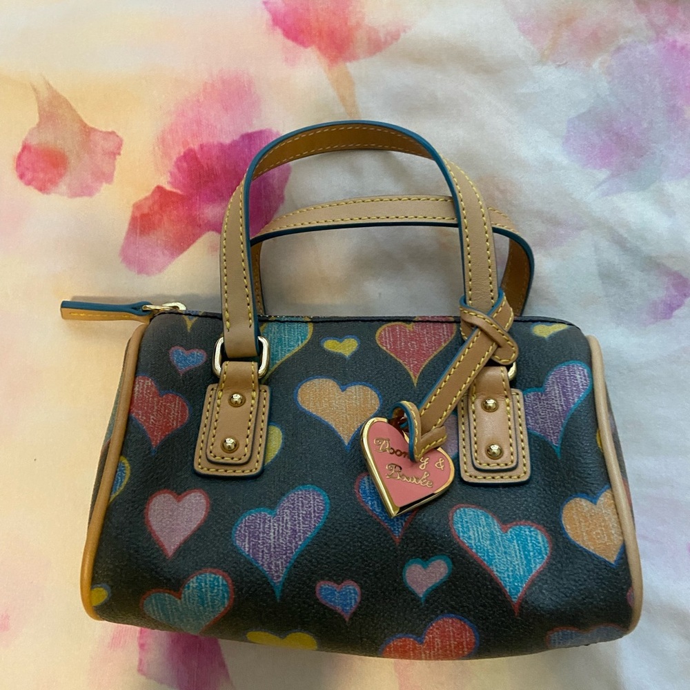 Dooney & Bourke Black Multi Heart-Print Mini Satchel